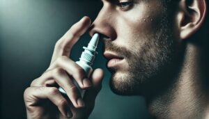 Mężczyzna przyjmujący krople do nosa